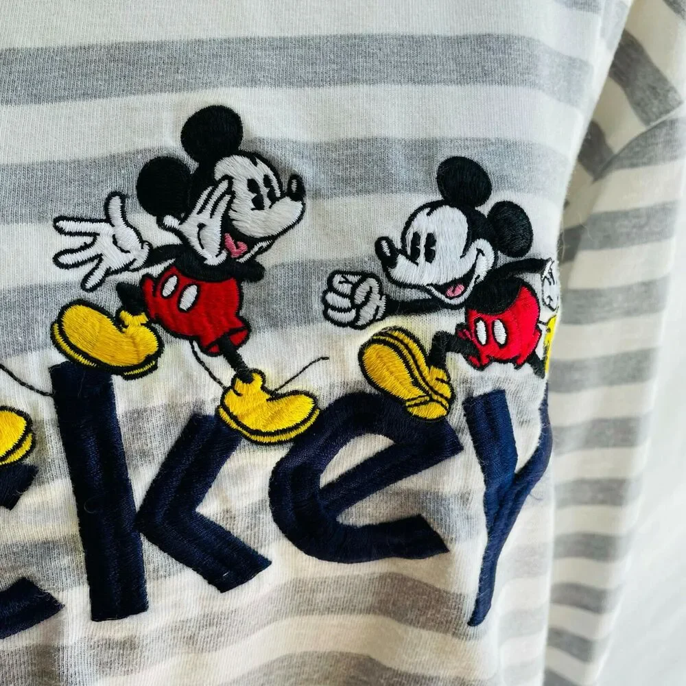 The Disney Store Top Long Sleeve Tee Mickey Mouse Vintage Striped Crew Neck M - Picture 6 of 9